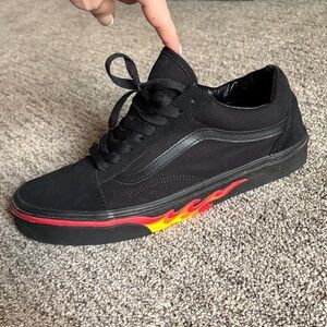 Vans Men's Black and Red Flame Sneakers
